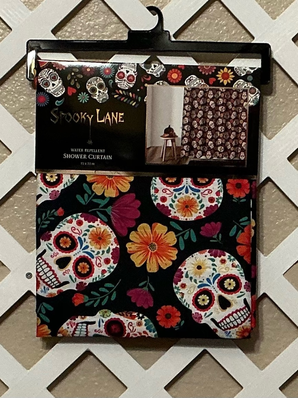 Spooky Lane Sugar Skull Floral Shower Curtain - Black with Multicolor Skulls
